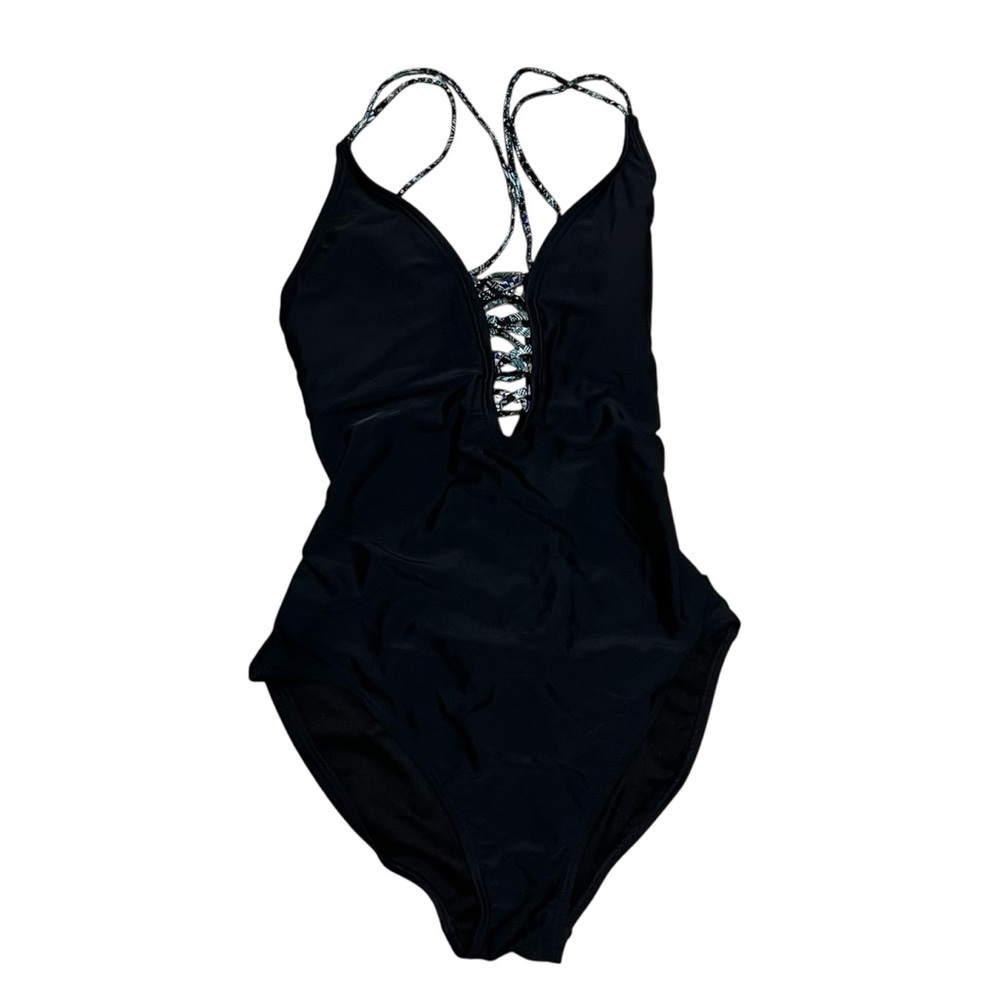 Ambrielle Swimwear‎ Black Strappy Lace Up One Piece Swimsuit Size Small - Picture 2 of 6